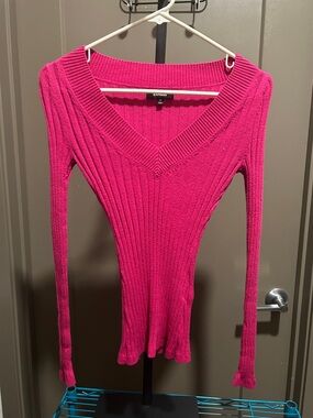 Express Hot Pink Ribbed V-Neck Sweater